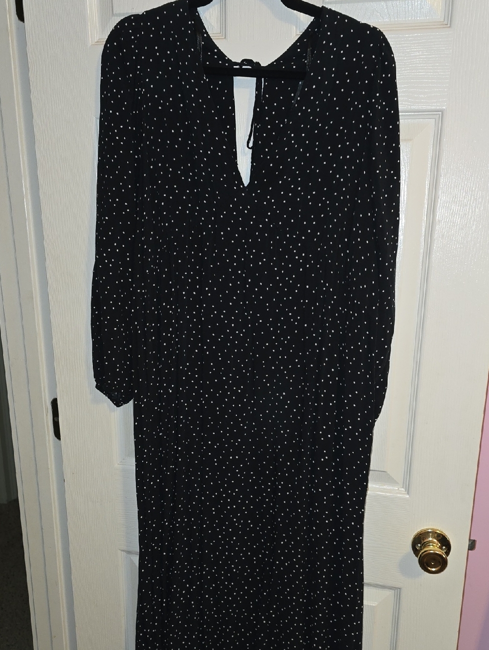 H&M Black Long-Sleeve‎ Polka Dot Midi Dress
